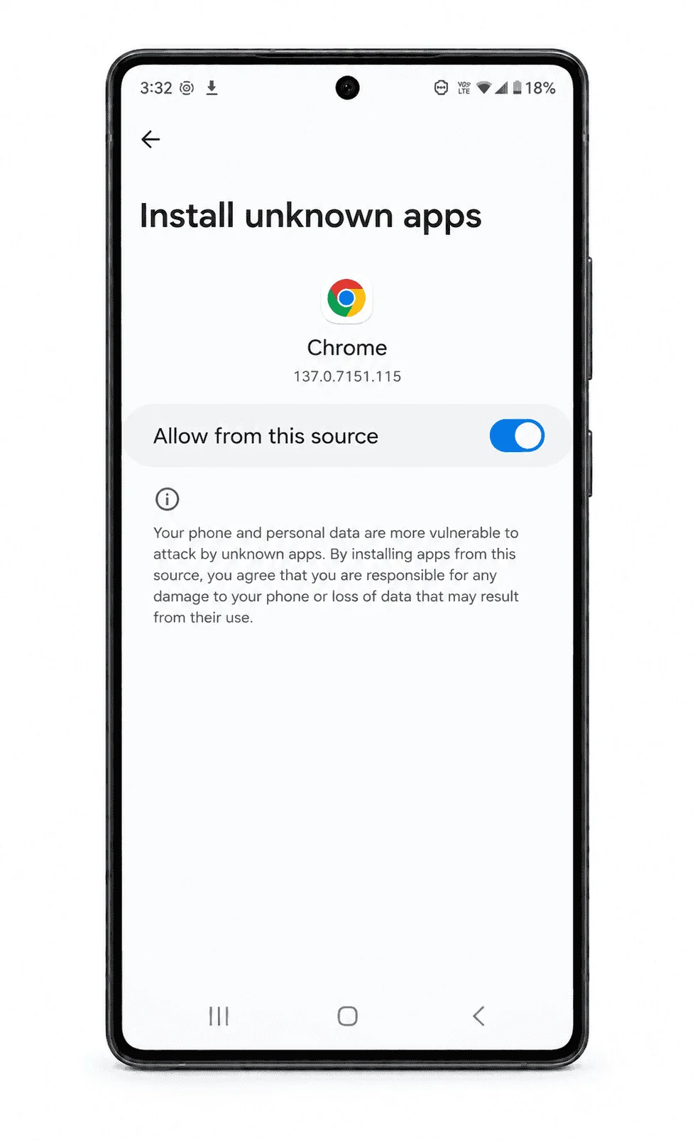 on chrom unknown app setting