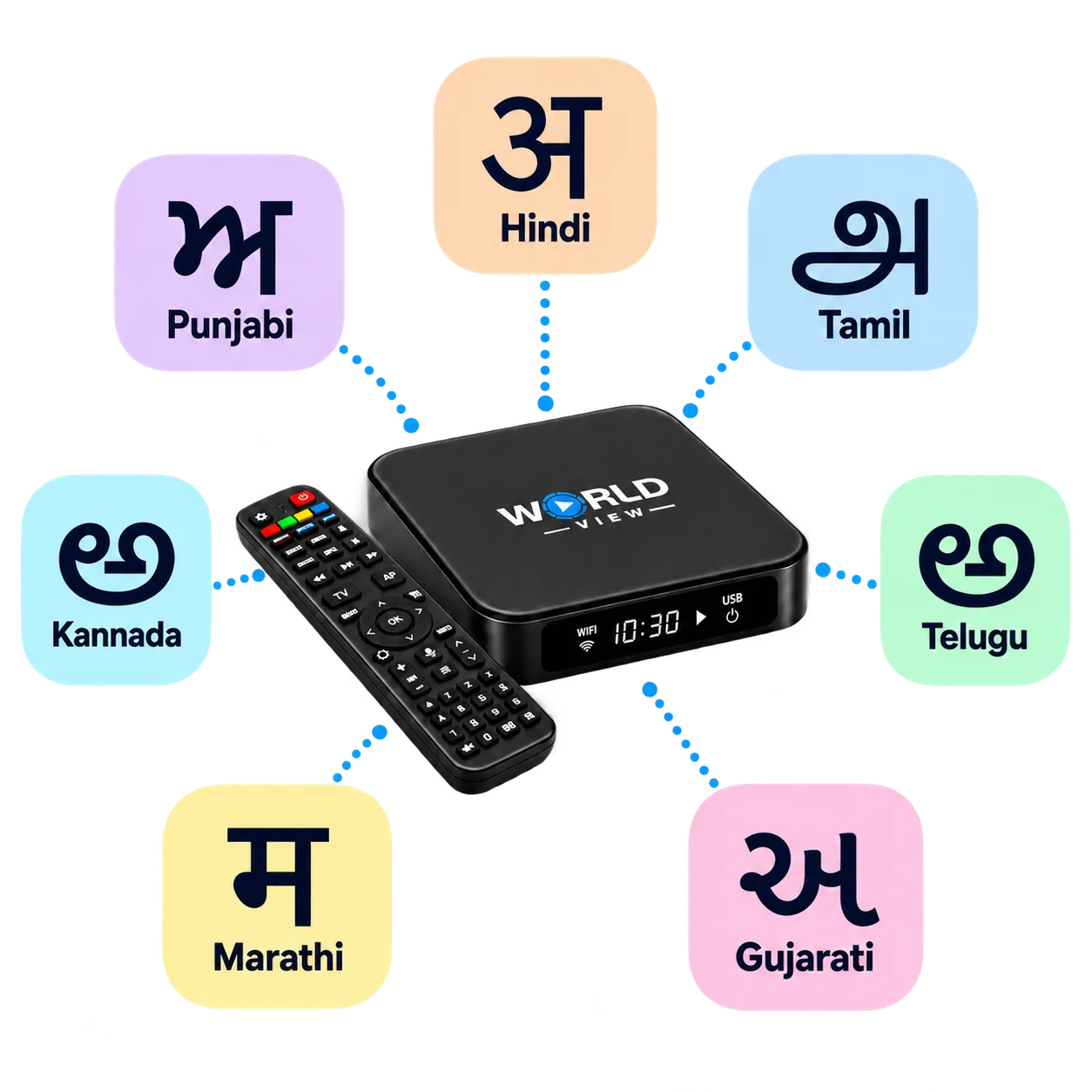 World View IPTV setup with language tiles